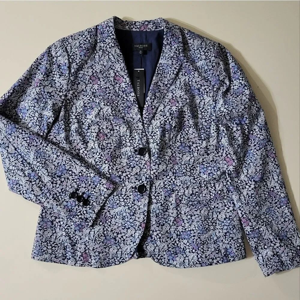 Talbots Women's Lined Navy Floral Blazer